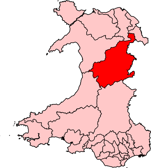 Map of Montgomeryshire and Glyndŵr constituency